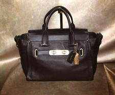COACH SWAGGER 33 CARRYALL 34408 OXBLOOD PEBBLE LEATHER COLOR BLOCK W GOLD HDWR picture
