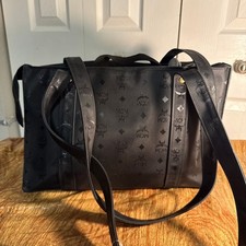 MCM Black Monogram Jacquard Tote Bag, Large Shoulder Satchel picture