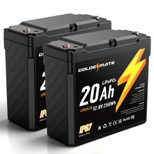 GOLDENMATE 12V 20Ah Lithium LiFePO4 Battery2 Packs, IP67 Waterproof picture