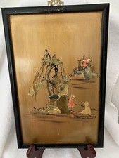 Vintage Chinese Art With Natural Stone On wooden Panel, 8”X13” picture