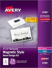 Magnetic Name Badge Kit 3x4 Printable Inserts Laser Inkjet Clear Holders 24 Pack picture