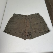 Lou & Grey for LOFT Olive Green Linen Blend Elastic Back Shorts Medium picture