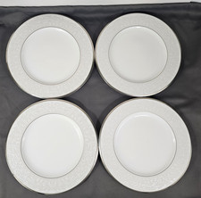 Noritake Silver Palace Bone China Japan 4 Dinner Plates Scroll Dot Platinum Trim picture