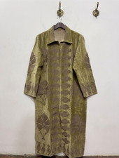 Hand Embroidered Beige  Velvet Long Coat Floral Boho Women's Jacket picture