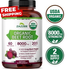 USDA Organic Beet Root 8000 mg Strength 20:1 Extract, 60 Vegan Capsules, Kosher picture