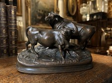 Antique Jules Moigniez (1835-1894) Bronze Bull & Cow Cattle Animalier Sculpture picture