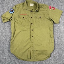 Vintage Boy Scouts of America Shirt Short Sleeve Olive Green Patches Sanforized picture