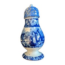 Scarce Antique c 1820 Dark Blue Transfer Pepper Pot ~ Batalha Portugal ~ 5 3/8