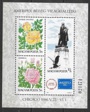 Hungary Souvenir Sheet 1986 SC# 2987 ' AMERIPEX 86, Chicago '; S/S of 3 picture