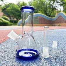 6'' Premium Blue Thick Beaker Glass Bong Portable Small Water Pipe Hookah USA picture