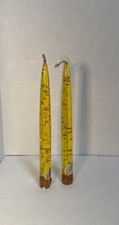 2 VTG 50’s Yellow Gold Lucite Acrylic Gregorian Copper Flake Taper Candles 8” picture