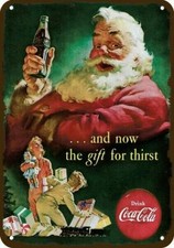 1952 SANTA CLAUS & Coca-Cola Christmas Vintge-Look DECORATIVE REPLICA METAL SIGN picture