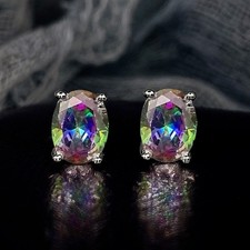 925 Sterling Silver 2.00ct Genuine Tanzanite Oval Stud Earrings Women picture