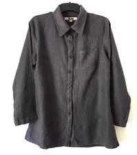 FLAX Linen SMALL Bias Back Shirt Charcoal Long Sleeve-Buttons-Pocket-Collar NEW picture