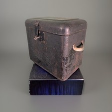 Antique Metal Strong Box 12x11x8 Document Cash Chest Vintage Metal Case w Key picture