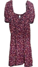 Old Navy Burgundy Floral Smocked Square Neck Puff-Sleeve Dress  picture