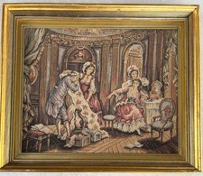 Vintage French Rococo Tapestry Framed Gilt Wood Wall Hanging Courtiers Scene 17