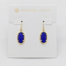 New Kendra Scott Lee Gold Drop Earrings In Blue Cobalt Cat's Eye picture