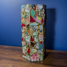 Vintage Pique Assiette Broken China Mosaic Vessel Handmade Gilt Folk Art Decor picture