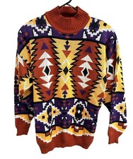 Vintage MCII Southwest Style Geometric Pattern Mock Neck Sweater Sz Medium picture