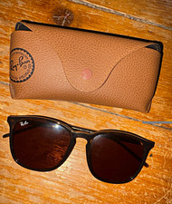 Ray-Ban Men's Square Sunglasses Black Plastic Frame Brown Gradient Lenses Case picture