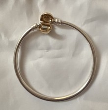 Authentic Pandora Silver & 14k Gold Clip Lock Charm Bangle 590718-19 7.5 $400 picture