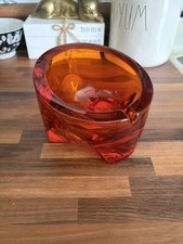 Vintage Mid Century Modern VIKING Glass Persimmon Orange ORB Slant ASHTRAY picture