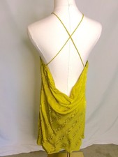 Topshop Satin Jacquard Slip Dress Chartreuse Cowl Back NWT US 10 picture