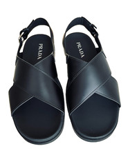 Authentic Prada Mens Black Crossover Leather Sandals UK 10 EU 44 New RRP £890 picture