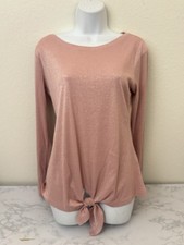 INC International Concepts Shimmer Long Sleeve Top Womens M Pink Waist Tie D picture