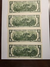 Four CONSECUTIVE RARE UNCIRCULATED PRISTINE #G 21885873A  to G 21 88 5876 $2 FED picture