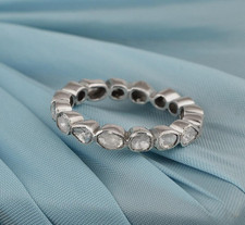 Elegant Victorian Rose Cut Polki Band Ring Silver Diamond Wedding Bridal Ring picture