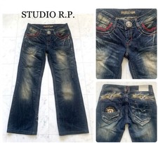 RED PEPPER Studio R.P. Y2K Bootcut Denim Jeans Size 28 Indigo Embroidered Grunge picture
