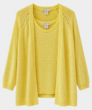 Vintage Coldwater Creek Yellow Knit 2-Piece Cardigan & Crewneck Sweater Set M picture