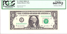 2003-A $1 FRN PCGS Gem New 66PPQ Fancy TRUE 0/1 BINARY Serial #E01100101B picture
