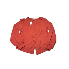 NWT Pilcro Anthropologie Terracotta Cotton Twist Front Puff Sleeve Top Womens L picture