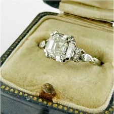 3.25Ct Asscher Cut Lab Created Diamond 14K White Gold FN Solitaire Wedding Ring picture