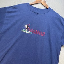 Vintage Savannah T Shirt Mens XL Blue Cotton Embroidered Lighthouse Made in USA picture