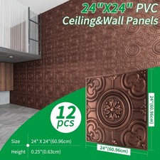 Art3d 12PCS PVC Drop Ceiling Tiles, 24in x24in 3D Wall Panels, 48 Sq.ft, Antique picture