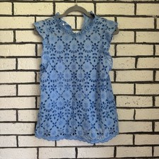 J. Crew Light Blue Floral Eyelet Sleeveless Top Scallop Trim Keyhole Back Medium picture