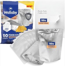 50ct 1-Gallon Gusset Mylar Bags 15Mil Stand-Up Zipper Food Storage - Silver picture