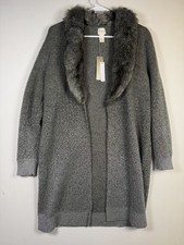 Chico’s Size 1 (Medium 8/10) Ombre Shine Bridgette Cardigan Gray Silver Faux Fur picture