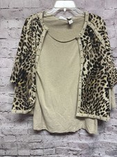 Chico’s Women’s 2pc Blouse Set Leopard Tan Size 2  picture