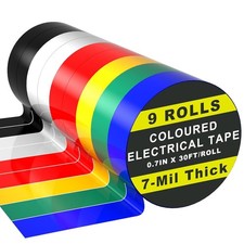 9 Rolls Coloured Electrical Tape - Professional White Black Red Multicolor picture