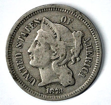 1873 3 Cent Nickel Very Good Features Closed 