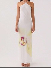 Peppermayo White Halter Maxi Dress with Yellow & Pink Orchid picture