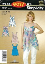 Simplicity 3730 Empire Waist Tunic, Handkerchief Hem, Flutter Sleeve Sz 6-16 OOP picture