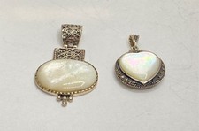 Sterling Silver 925 Mother of Pearl Marcasite Pendants Jewelry Lot of 2 picture