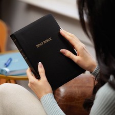 KJV Reference Bible Super Giant Print 14Pt Font Leather-Look Black Red Letter... picture
