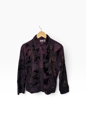 Vtg Chico’s Velvet Appliqué Jacket Burgundy Deep Purple Floral Beaded Sz 1 (8) picture